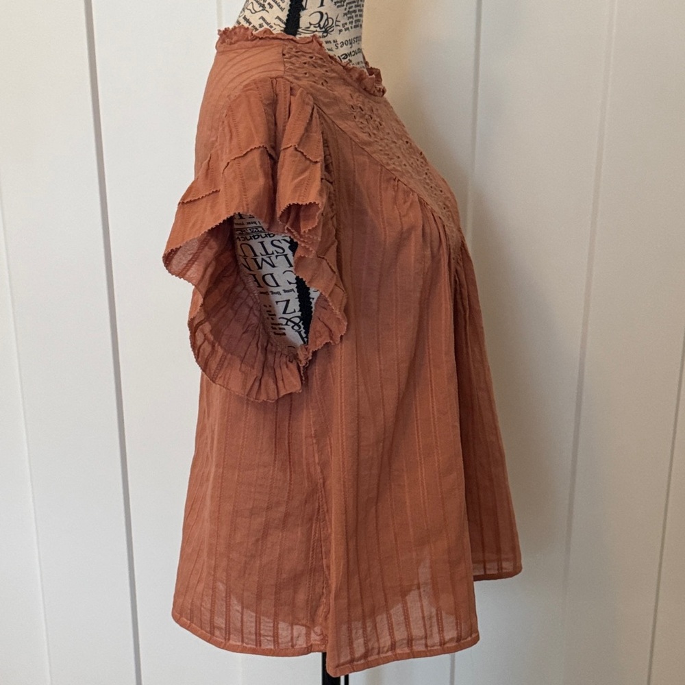 Universal Thread Rust Eyelet Ruffled Short Sleeve Blouse - Picture 3 of 4